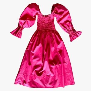 Monica Nera Red Puff Sleeve Smocked Midi Dress Square Neck Cottagecore M